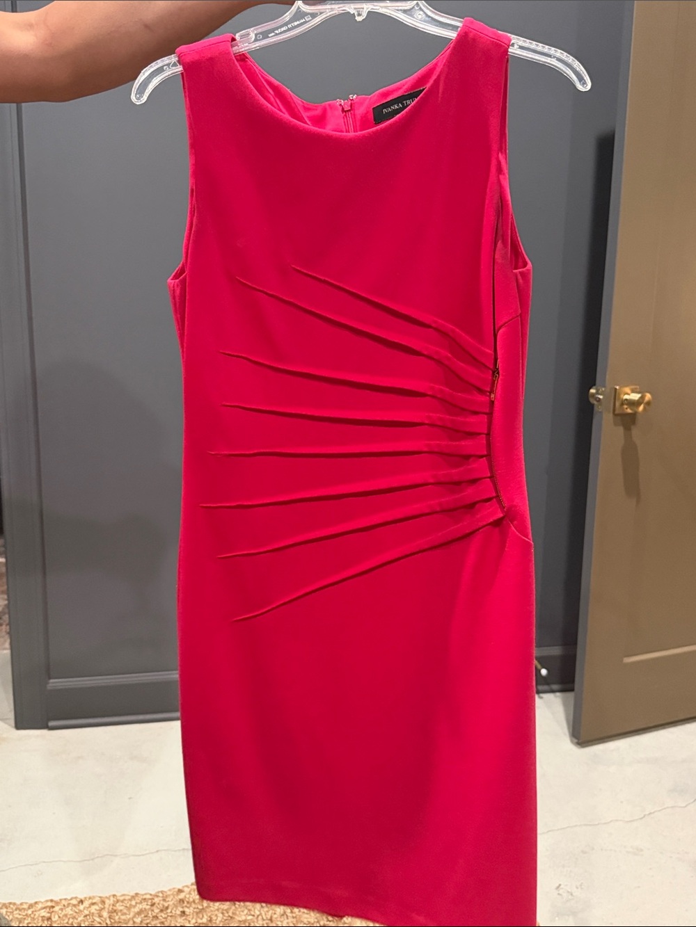 Ivanka Trump Sleeveless Hot Pink Midi Sheath Dress with Side Pleats